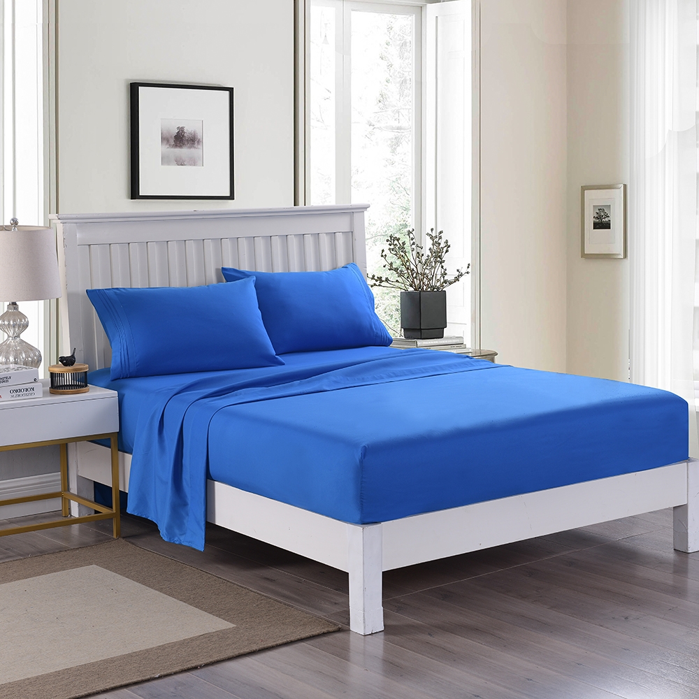 4 piece bed sheet set Soft Breathable Wrinkle & Fade Resistant Twin/Full/Queen/King embroider royal blue