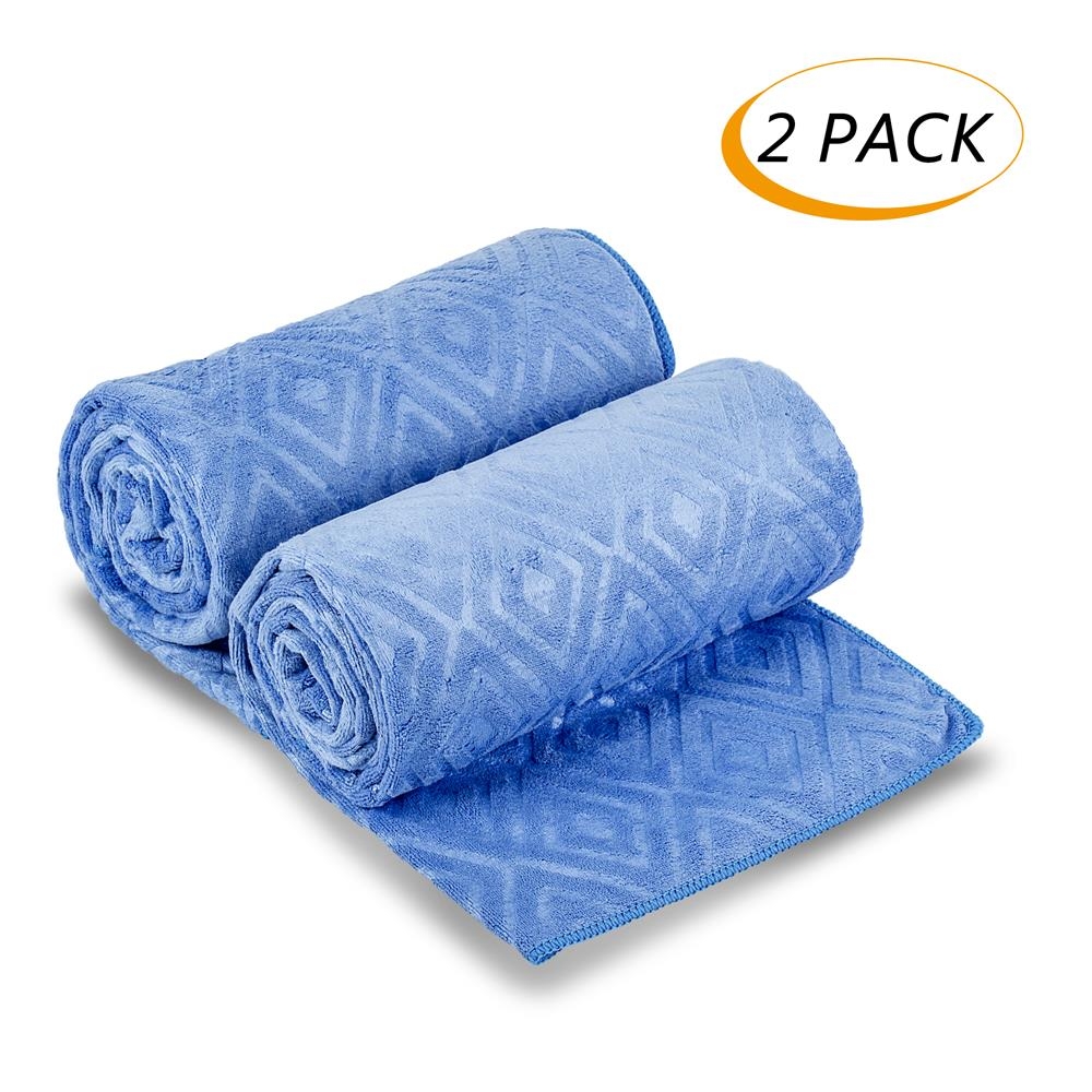 Microfiber bath towel 2 pack 30"X60" Super Absorbent and Fast Drying Blue embossed diamond
