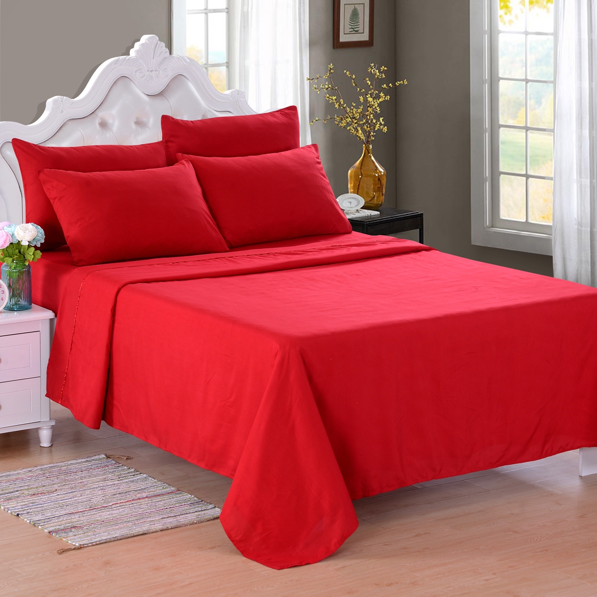 6 Piece Bed Sheet Set Brushed Microfiber Twin/Full/Queen/King Red