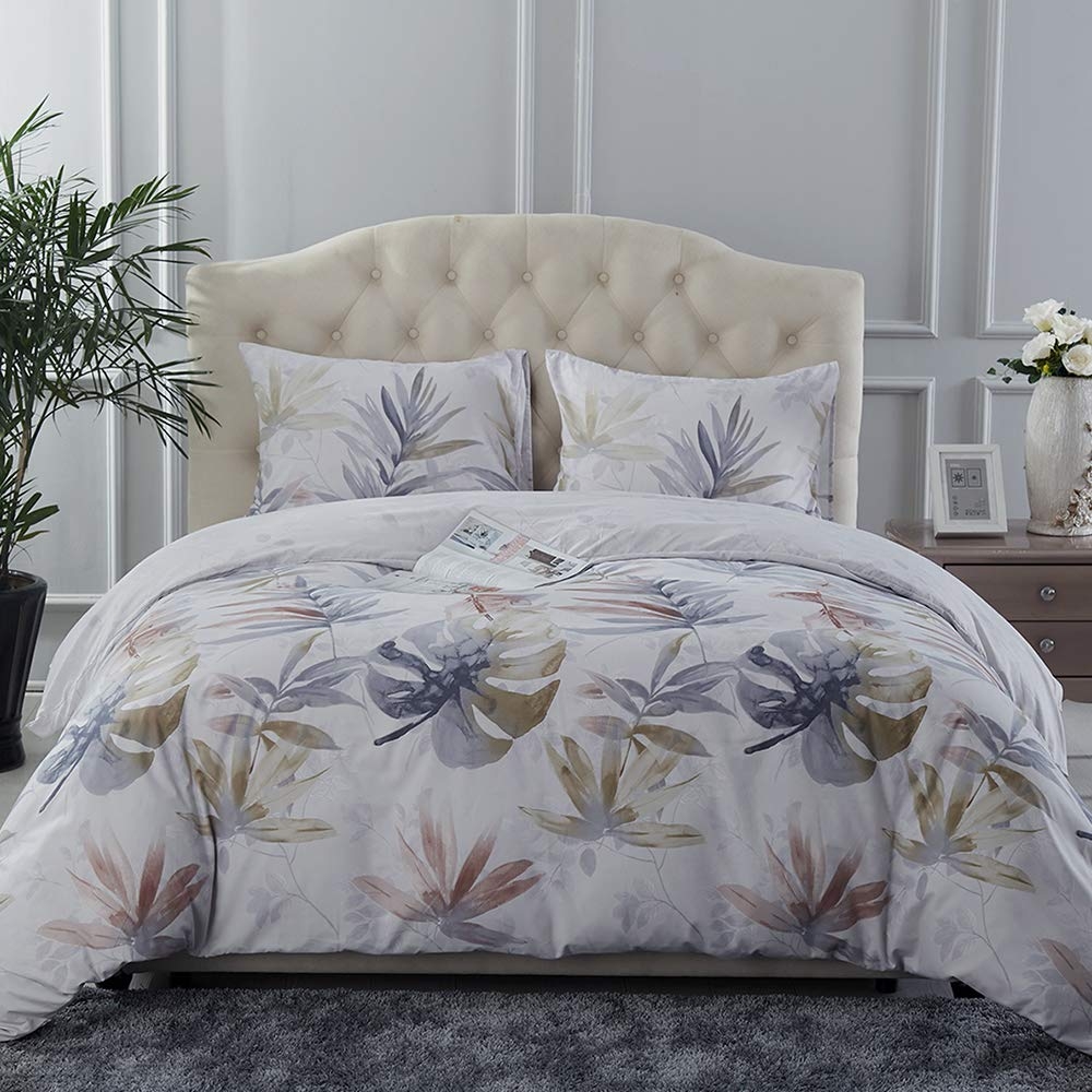3 Piece Duvet Cover Set Brushed Microfiber Printed Reversible Queen/King Maple Leaves