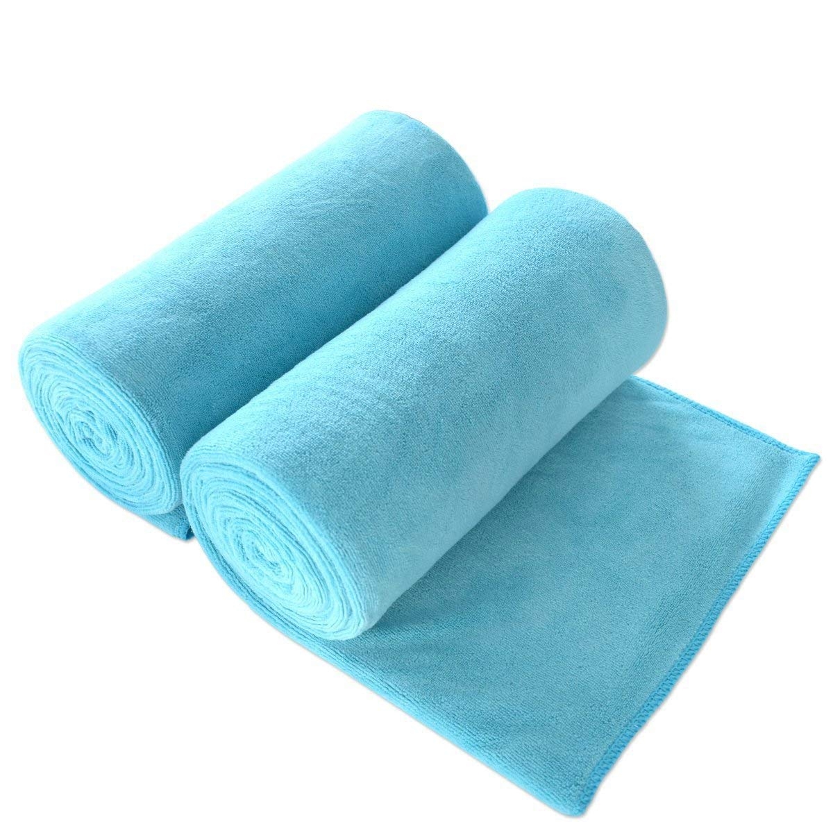 Microfiber bath towel 2 pack 30"X60" Super Absorbent and Fast Drying sky blue