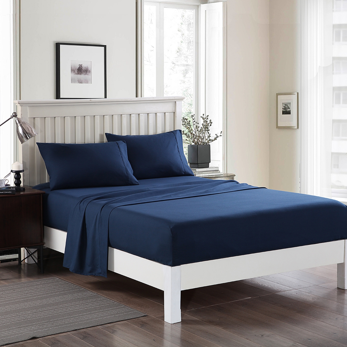 4 piece bed sheet set Soft Wrinkle & Fade Resistant Twin/Full/Queen/King navy
