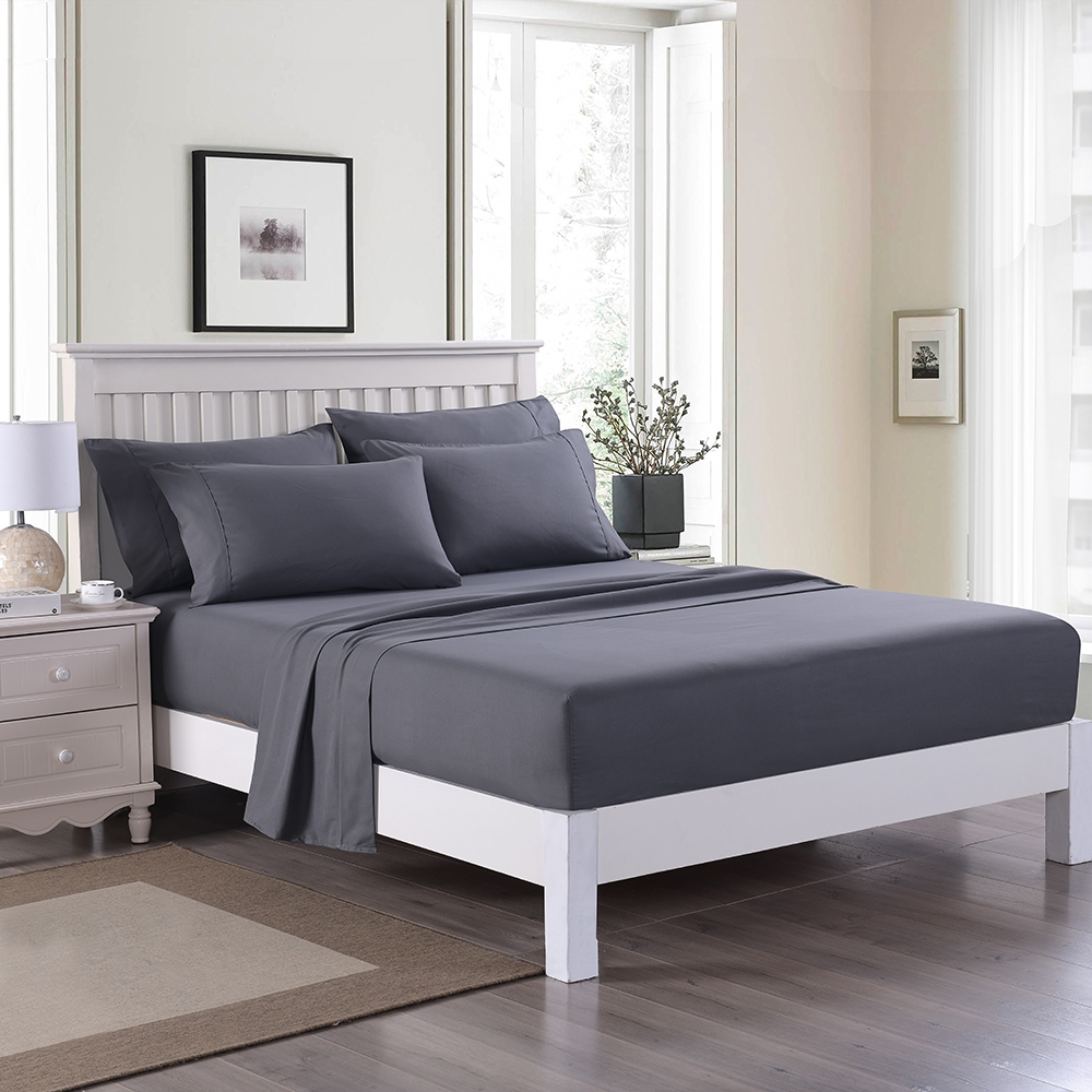 6 Piece Bed Sheet Set Brushed Microfiber Twin/Full/Queen/King dark gray