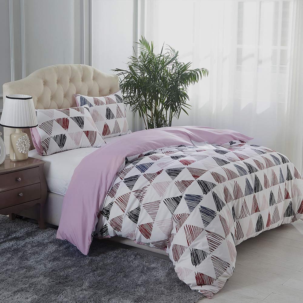 3 Piece Duvet Cover Set Brushed Microfiber Printed Reversible Queen/King Triangle Art