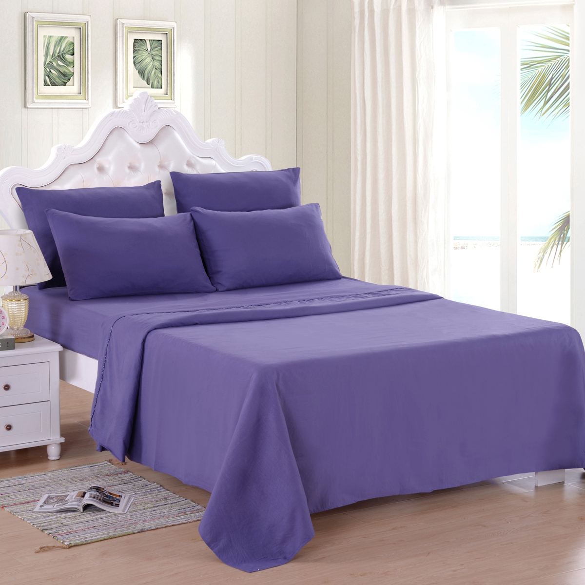 6 Piece Bed Sheet Set Brushed Microfiber Twin/Full/Queen/King Purple